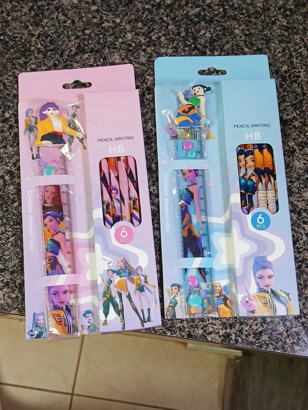 2 Pencil Set with Ruler - Pink or Blue Kpop DEMON HUNTER